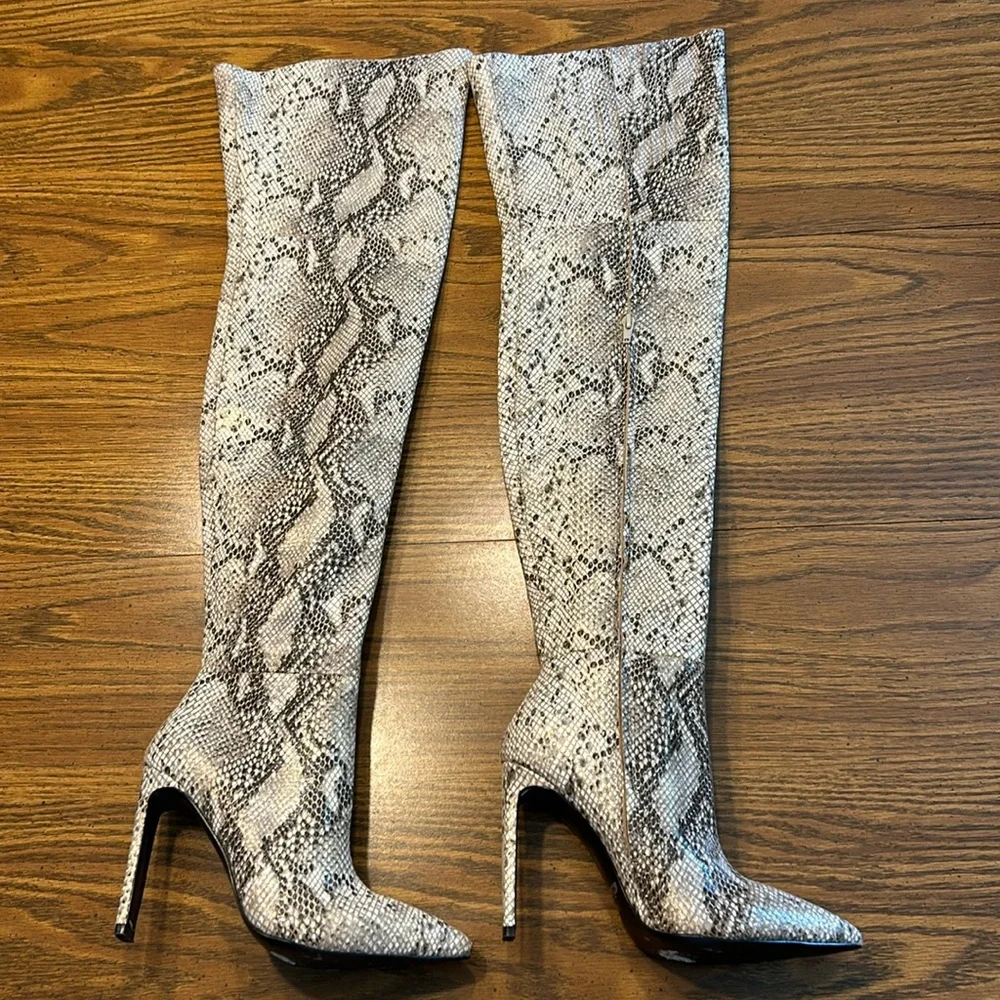 House of CB Snakeskin Pattern Over-the-Knee Boots - Picture 3 of 16